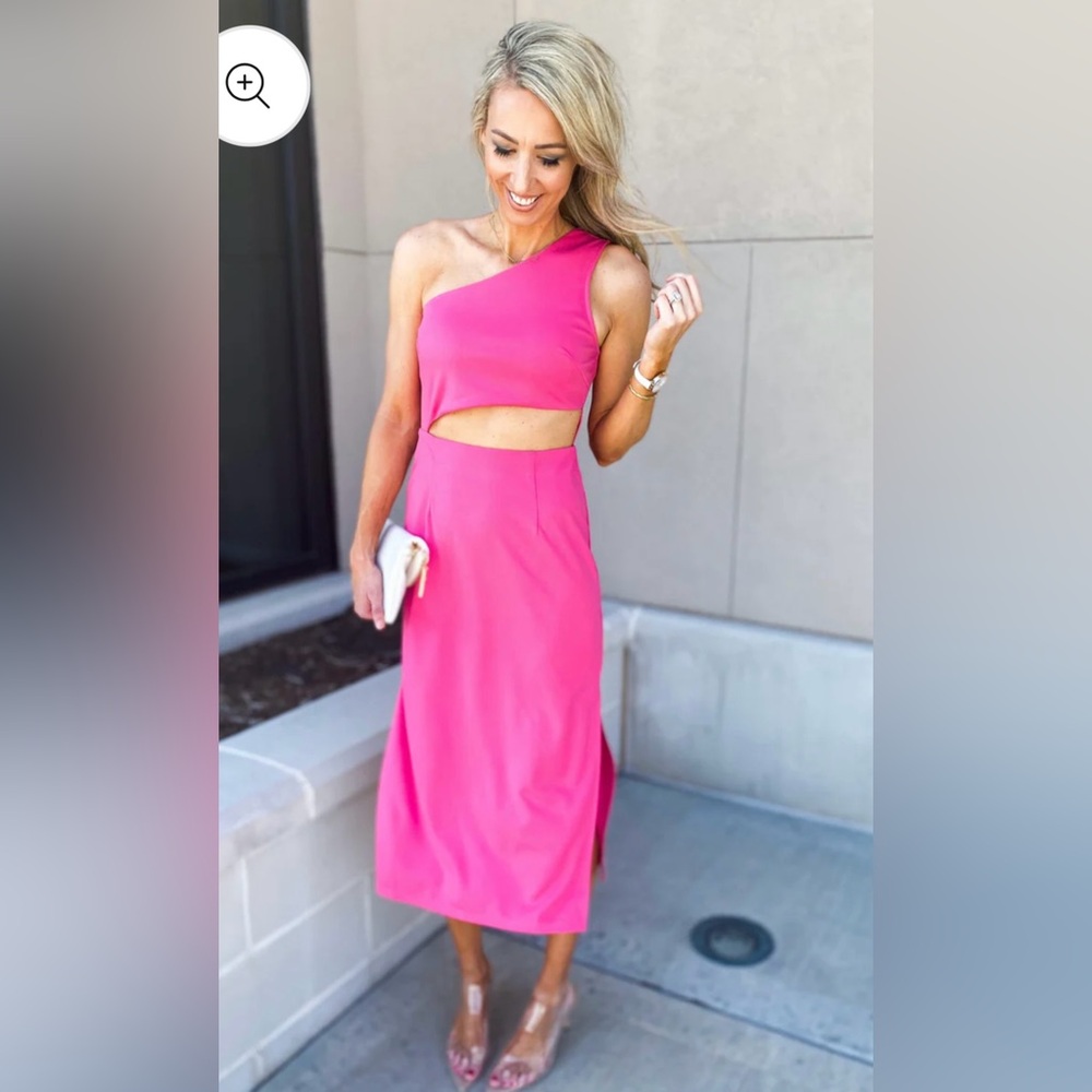 Hot pink midi dress with cut out and high slit
